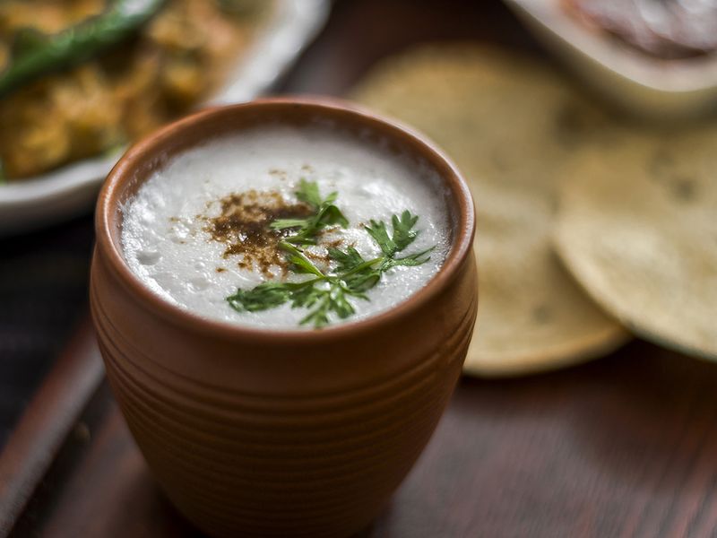 Buttermilk or Chhas a yoghurt-based Indian summer drink