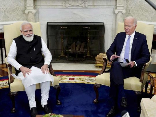 India's Prime Minister Narendra Modi with US President Joe Biden