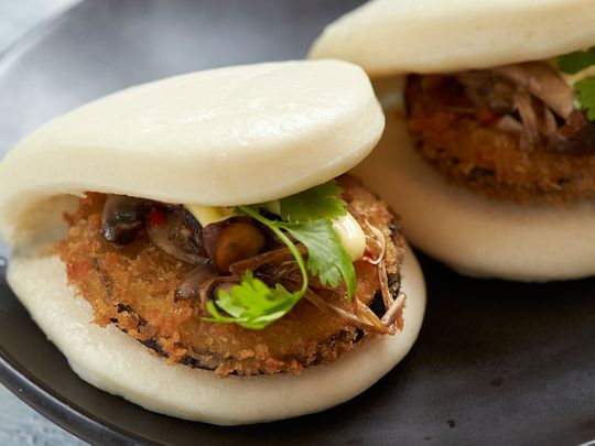 Mixed mushroom and panko aborigine bao buns 