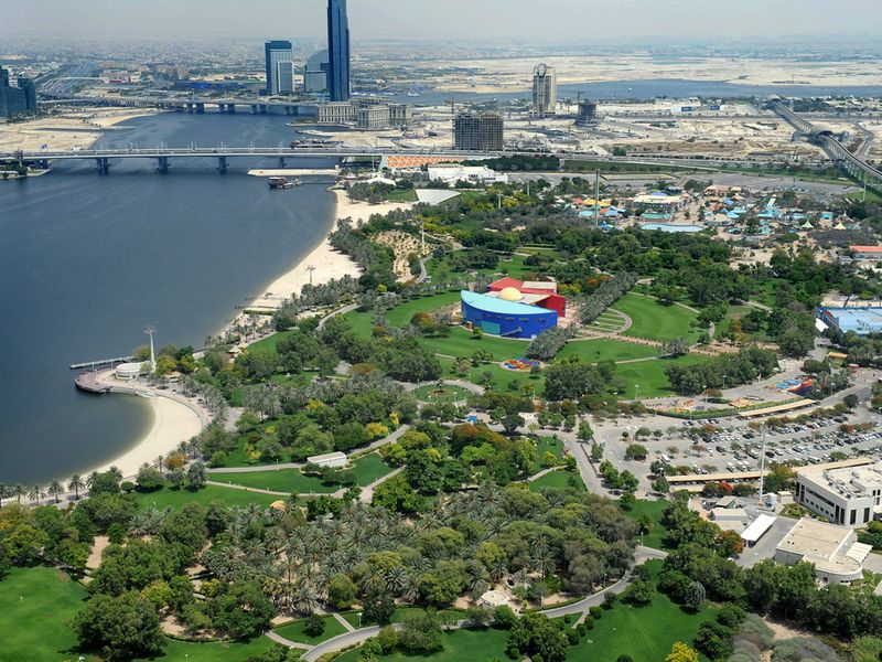 Dubai creek park green aerial