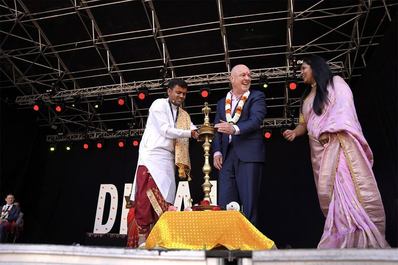 Christopher Luxon celebrating the festivities at Aotea Square in Auckland on November 4. 