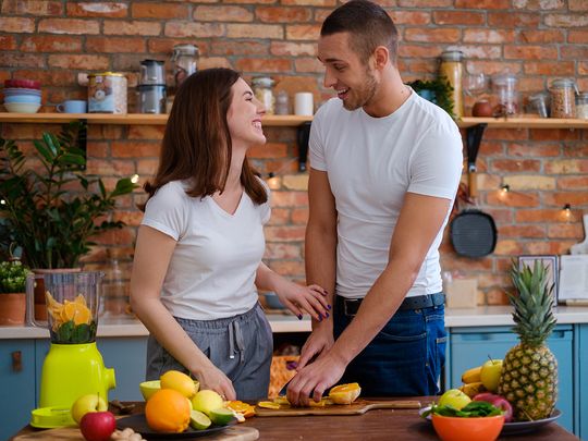 A couple making smoothie