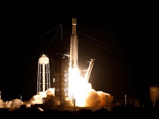 The US military's secretive X-37B robot spaceplane lifts off on its seventh mission to orbit, the vehicle's first launch atop a SpaceX Falcon Heavy rocket capable of lofting it far higher than ever before from the Kennedy Space Center in Cape Canaveral, Florida, US, December 28, 2023.