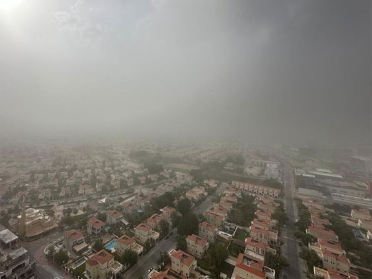 Cloudy and dusty weather conditions in Dubai on April 28.