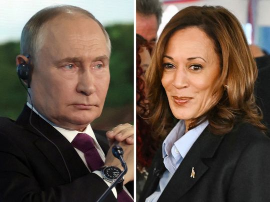 Vladimir Putin and Kamala Harris